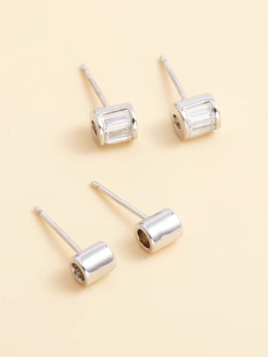 925 Sterling Silver Glass Stone White Geometric Minimalist Stud Earring
