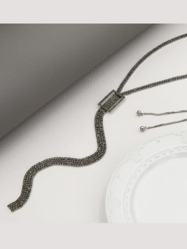 custom Brass Cubic Zirconia Brown Geometric Minimalist Long Strand Necklace