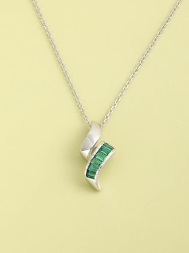 925 Sterling Silver Rhinestone Green Geometric Minimalist Long Strand Necklace