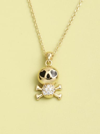 Gold 925 Sterling Silver Cubic Zirconia White Skull Minimalist Long Strand Necklace