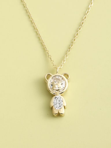 925 Sterling Silver Cubic Zirconia White Bear Minimalist Long Strand Necklace