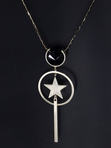 Brass Cubic Zirconia Black Star Minimalist Long Strand Necklace