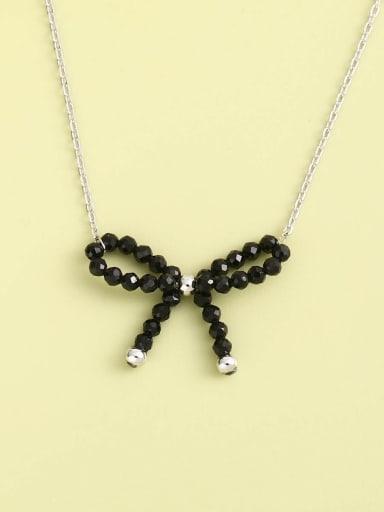 White 925 Sterling Silver Black Bowknot Minimalist Long Strand Necklace