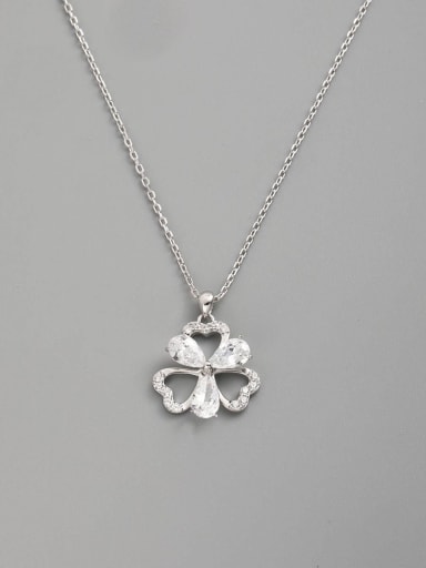White 925 Sterling Silver Cubic Zirconia White Flower Minimalist Necklace