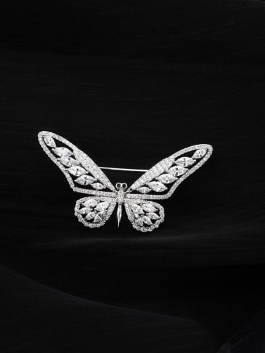 Brass Cubic Zirconia White Butterfly Classic Brooch