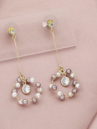 Brass Imitation Pearl White Geometric Dainty Drop Earring