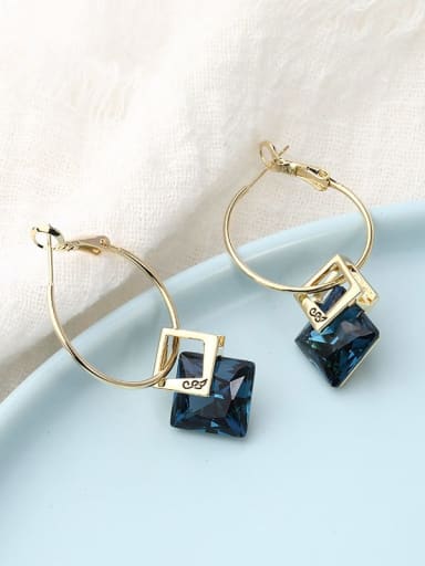 Brass Rhinestone Blue Geometric Minimalist Drop Earring