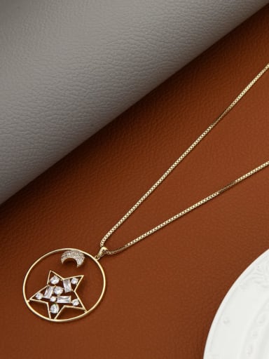 Brass Rhinestone White Geometric Minimalist Long Strand Necklace