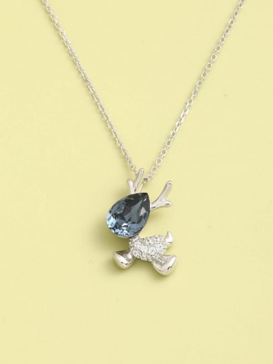 925 Sterling Silver Crystal Blue Deer Minimalist Long Strand Necklace