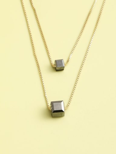 925 Sterling Silver Crystal Black Square Minimalist Multi Strand Necklace