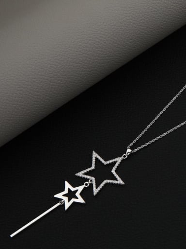 Brass Rhinestone White Star Minimalist Long Strand Necklace