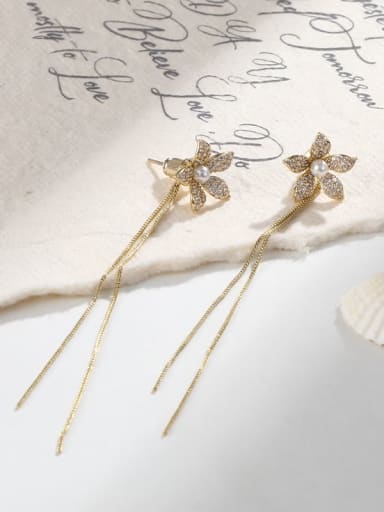 Brass Cubic Zirconia Flower Minimalist Drop Earring