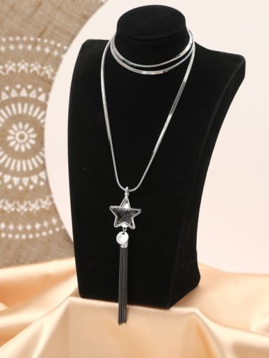 Brass Crystal Gray Star Minimalist Long Strand Necklace