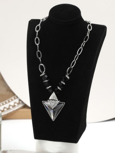 Brass Rhinestone Black Triangle Minimalist Long Strand Necklace