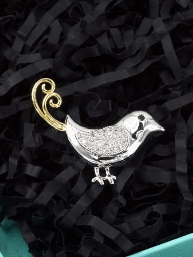 Brass Rhinestone White Bird Minimalist Brooch