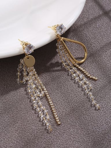 Brass Cubic Zirconia Simple   Tassel Long Earring