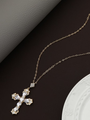 Brass Cubic Zirconia White Cross Minimalist Long Strand Necklace