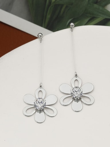 Brass Cubic Zirconia White Flower Classic Drop Earring