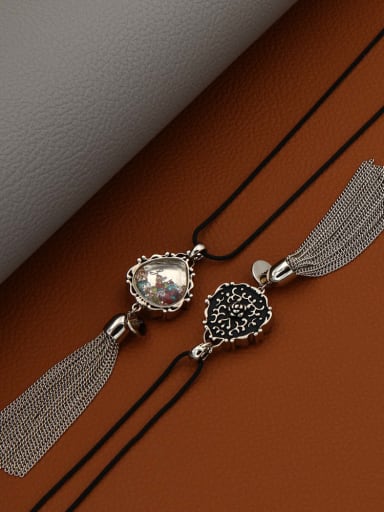 Brass Crystal Multi Color Tassel Minimalist Long Strand Necklace