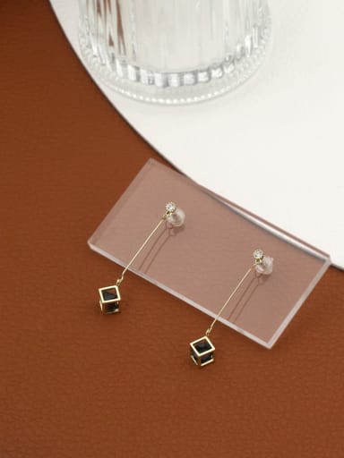 Brass Cubic Zirconia Black Geometric Minimalist Drop Earring