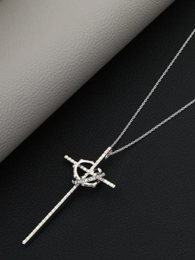 Brass Rhinestone Brown Cross Minimalist Long Strand Necklace
