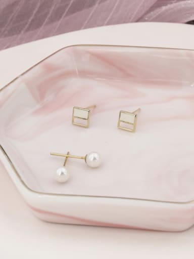 Brass Imitation Pearl White Acrylic Geometric Minimalist Stud Earring