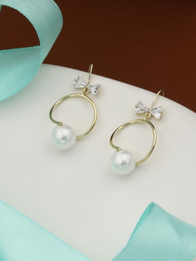 Brass Imitation Pearl White Geometric Classic Drop Earring