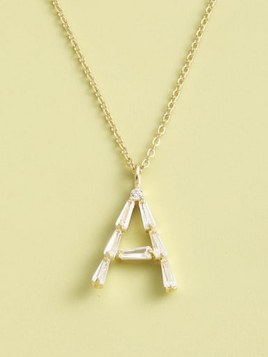 Gold 925 Sterling Silver Cubic Zirconia White Letter Minimalist Long Strand Necklace