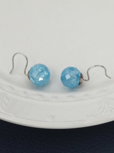 Brass Glass Stone Blue Round Minimalist Hook Earring
