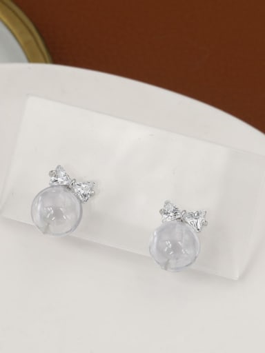 Brass Glass Stone White Bowknot Minimalist Stud Earring