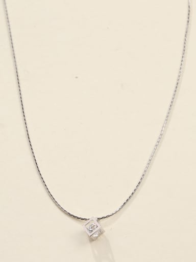 White 925 Sterling Silver Cubic Zirconia White Geometric Minimalist Long Strand Necklace