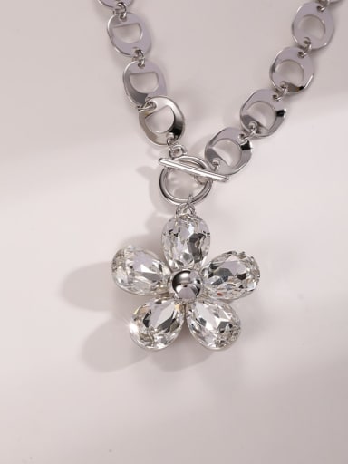 Brass Cubic Zirconia White Flower Trend Long Strand Necklace