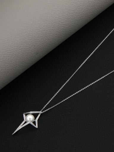 custom Brass Imitation Pearl White Geometric Minimalist Long Strand Necklace