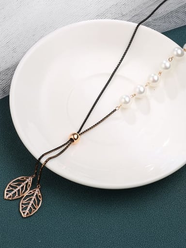 Brass Cubic Zirconia White Leaf Minimalist Long Strand Necklace