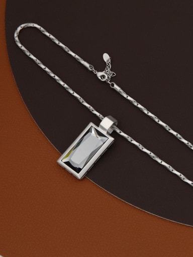 Brass Glass Stone Brown Geometric Minimalist Long Strand Necklace
