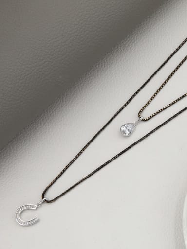 Brass Bead White Geometric Minimalist Long Strand Necklace