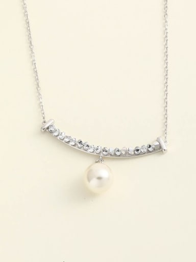 White 925 Sterling Silver Imitation Pearl White Round Minimalist Long Strand Necklace