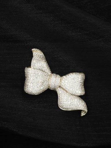 custom Brass Rhinestone White Bowknot Dainty Brooch