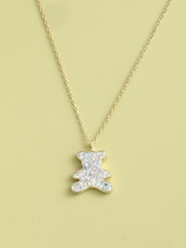 Golden white crystal 925 Sterling Silver Crystal Blue Bear Minimalist Long Strand Necklace