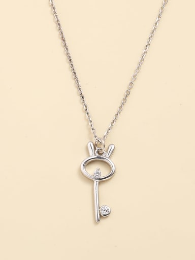 925 Sterling Silver Cubic Zirconia White Key Minimalist Link Necklace