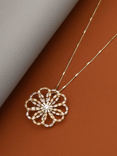 Brass Cubic Zirconia White Flower Minimalist Long Strand Necklace
