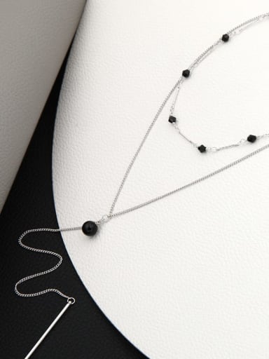 Brass Crystal Black Geometric Minimalist Long Strand Necklace