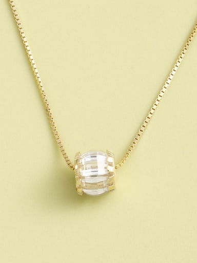 Gold 925 Sterling Silver Glass Stone White Geometric Minimalist Necklace