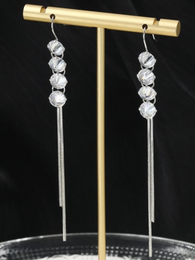 Brass Cubic Zirconia White Tassel Minimalist Drop Earring
