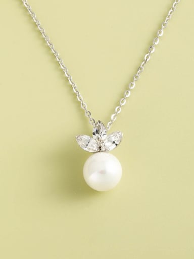 925 Sterling Silver Imitation Pearl White Geometric Minimalist Long Strand Necklace