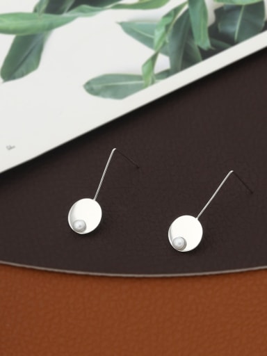 Brass Imitation Pearl White Geometric Minimalist Drop Earring