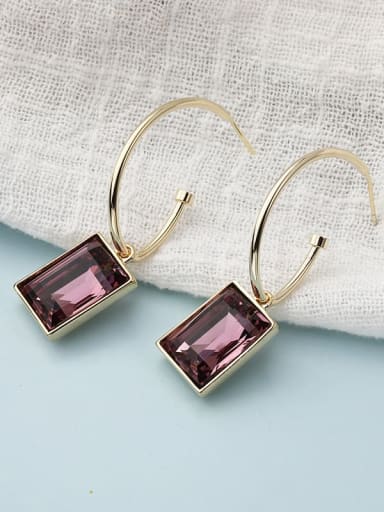 Brass Glass Stone Purple Geometric Minimalist Drop Earring