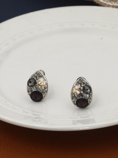 Brass Rhinestone Purple Geometric Classic Huggie Earring