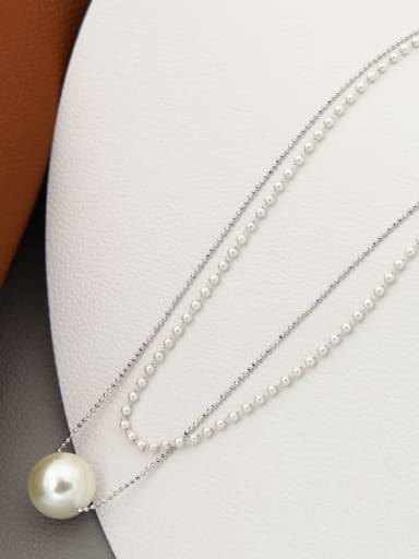 Brass Imitation Pearl White Ball Minimalist Long Strand Necklace