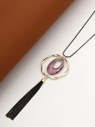 Brass Crystal Purple Geometric Minimalist Long Strand Necklace
